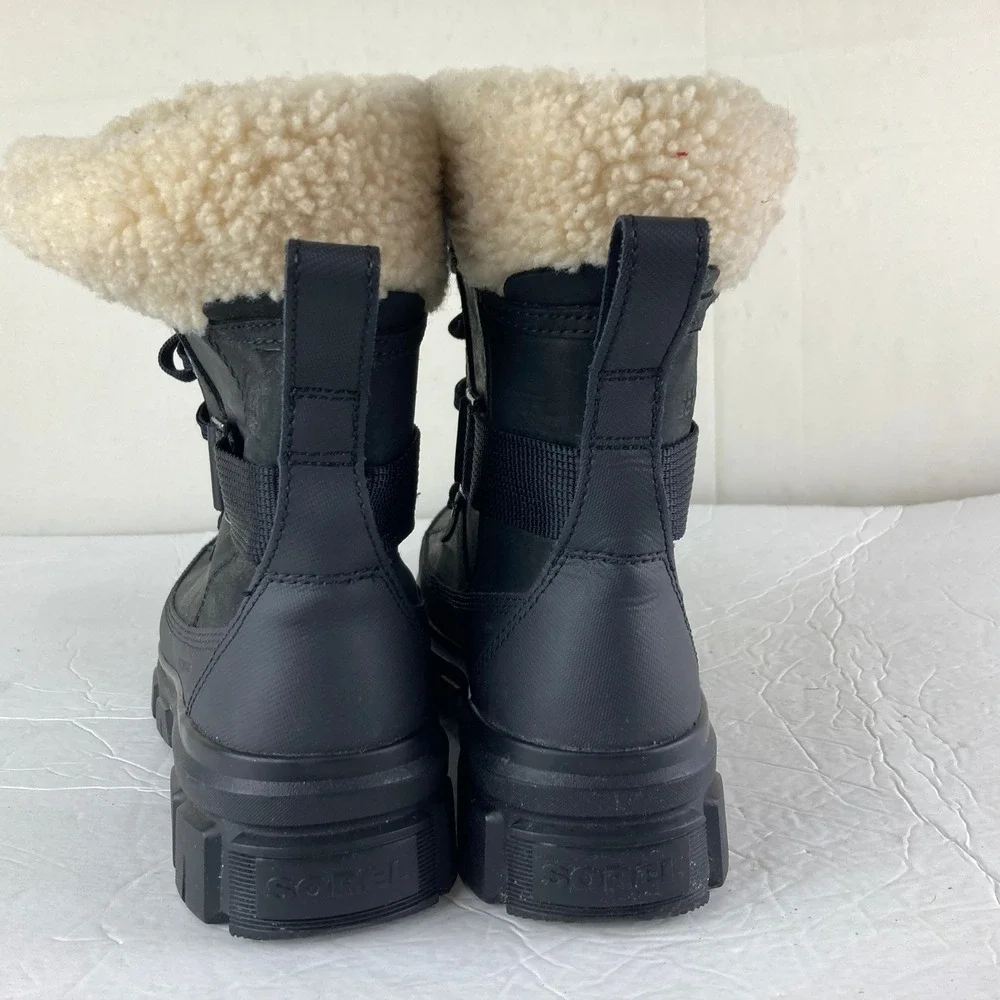 Sorel Brex Winter Snow Boot Waterproof Women 8.5 Black Shearling Lined‎ Gorpcore